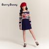 Girls' Cherry Knit Sweater with Retro Stripes