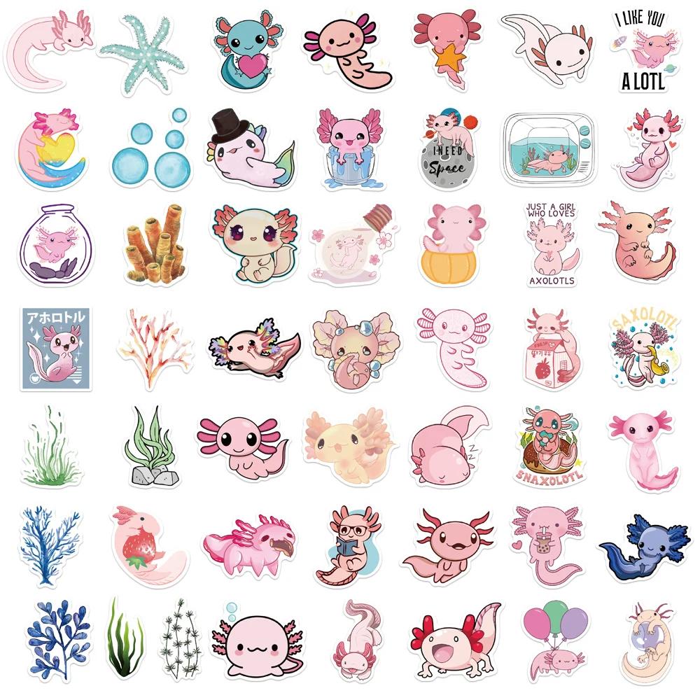 50Pcs Axolotl Graffiti Stickers Cute Animal Cartoon Decal Kids Toy Suitcase Scrapbook Diary Phone Laptop Sticker Pack