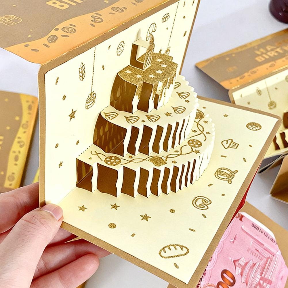 Foldable Birthday 3D Greeting Cards Creative Red Envelope Multiple Card Slots Lucky Money Pocket For Birthday New Year