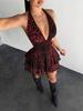 2026 Retro Leopard Print Backless Lace-up Slimming Short Dress