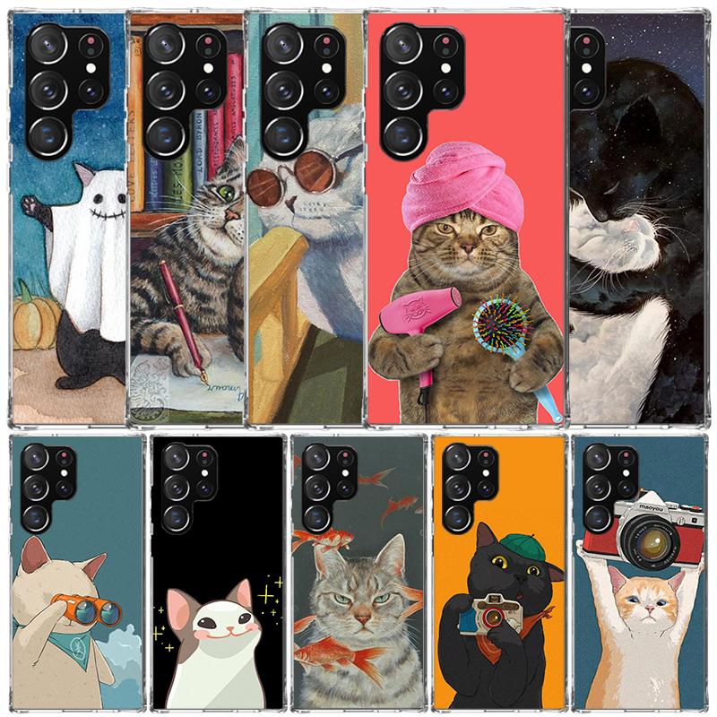 Cute Cartoon Lucky Cats Phone Case For Samsung Galaxy S24 S25 Edge S26 Ultra S22 S23 Plus S21 + S20 FE Soft TPU Back Cover Galax