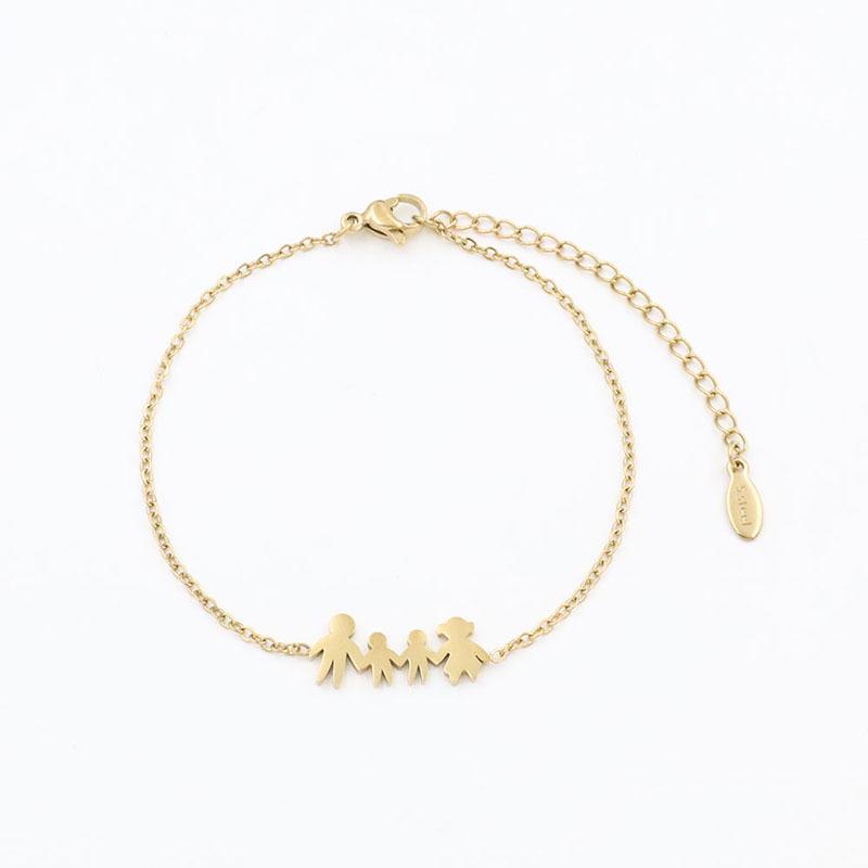 No Fading, Personalized Cartoon Shape, Family Of Four Pendant, Stainless Steel Bracelet, Same Jewelry For Men And Women