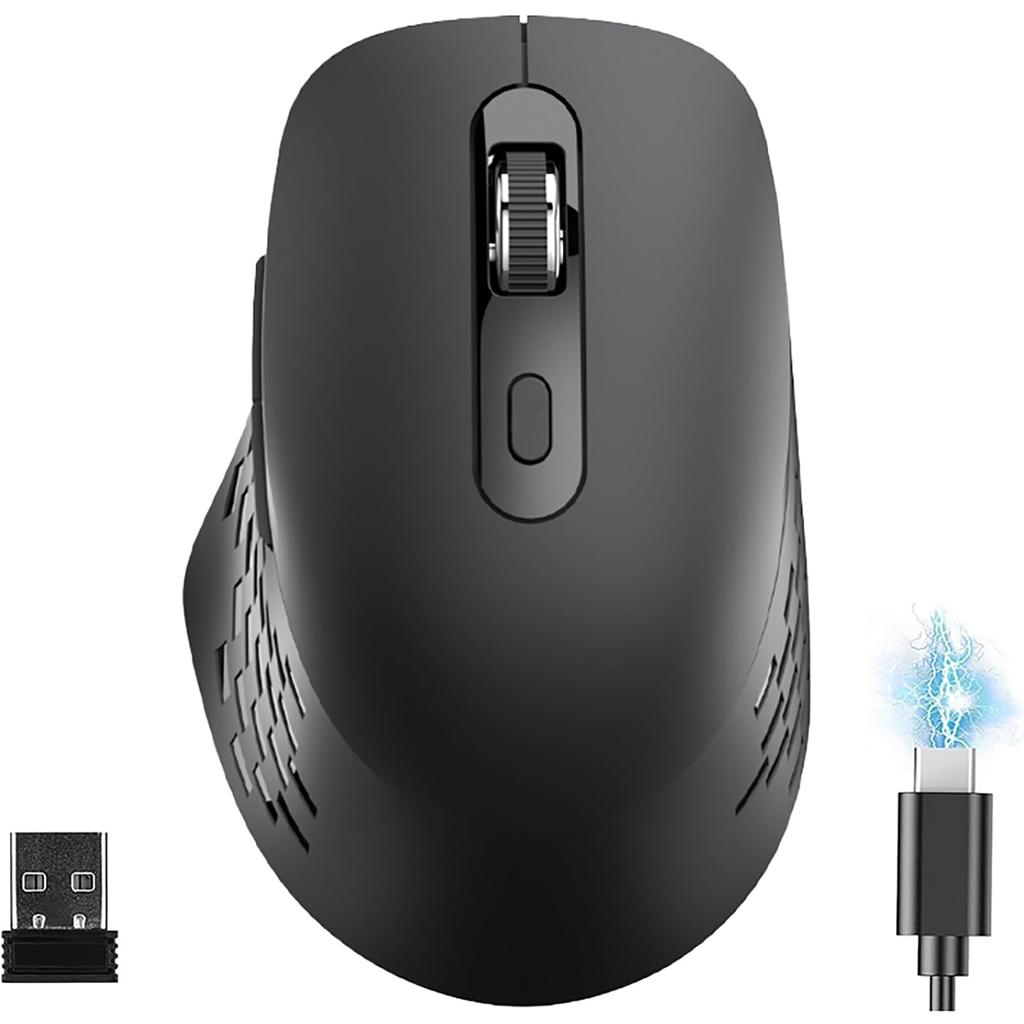 Wireless Mouse, Bluetooth 5.2 + 2.4GHz, Quiet, Type-C Rechargeable, Compact, BackForward Buttons, 6 Buttons, 5 DPI Switching, 4000 DPI, Supports 3