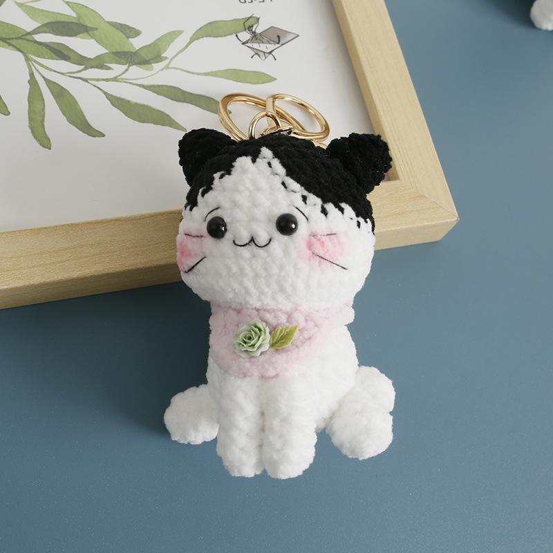 Funny Kitten Doll Crochet Keyrings Handmaking Crochet Cat Doll Keychain For Bag Pendant Kawaii Kitten Keychain Creative Gifts