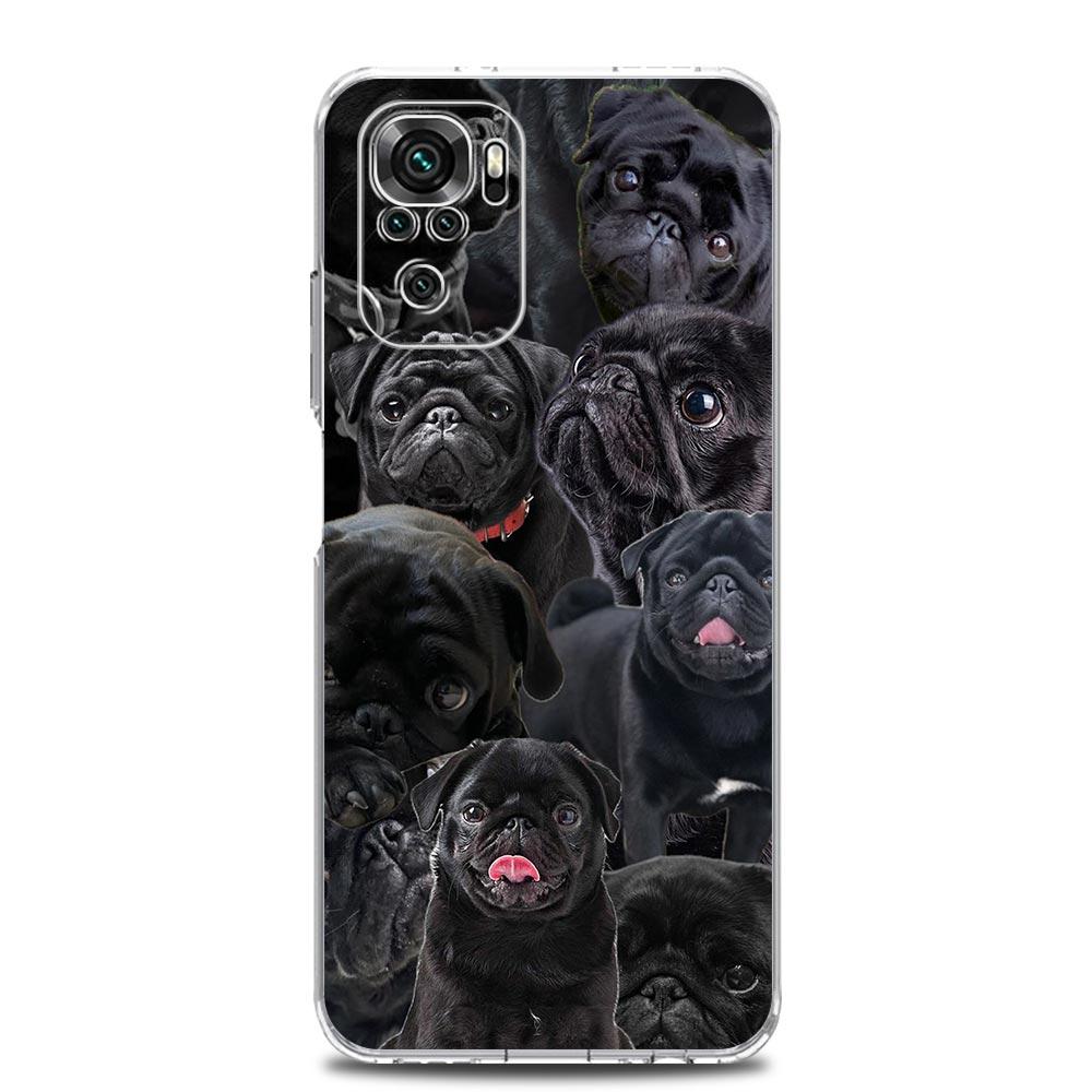 Phone Case For Xiaomi Redmi Note 14 13 12 4G 9S 9 10 11 Pro Plus 5G 14C 13C 12C 10C 9A Soft TPU Cover Animal Black Pug close up