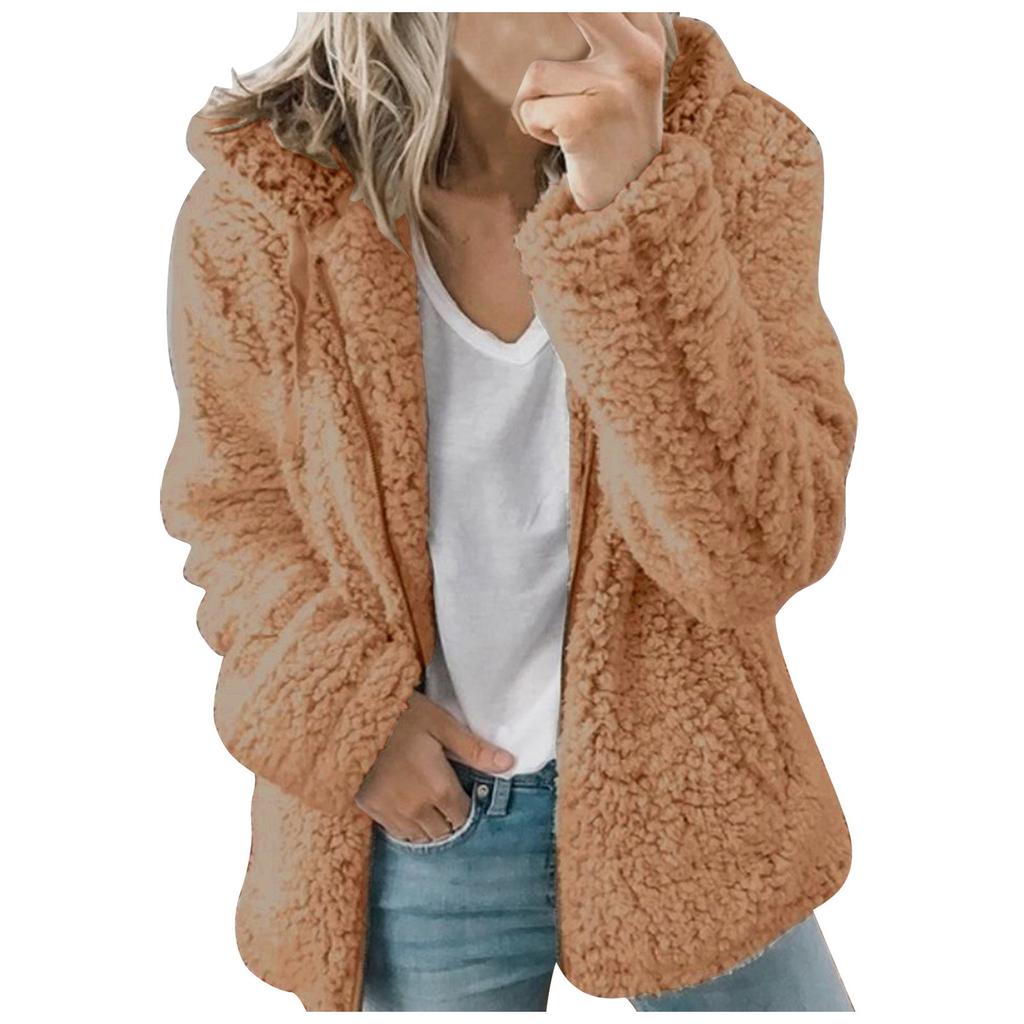 Fashion Women Casual Hooded Plush Warm Jackets Zipper Cardigan Tops Coat