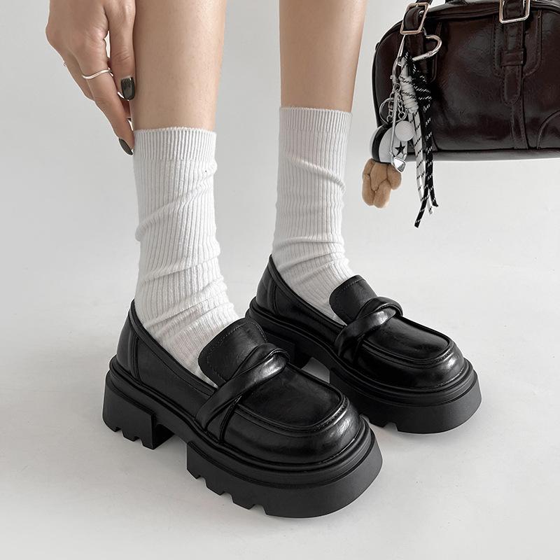 Fashion Commuter Black Heightened Platform Small Leather Shoes Women's 2025 New Autumn and Winter One-pedal British Style Loafers