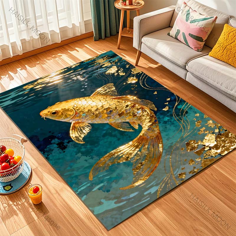 1PC Golden koi swimming in water Pattern Rug Carpets for Bedroom Living Room Sofa Mat Creative Door Mat Cloakroom Home Decor
