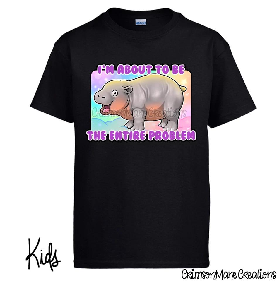 Moo Deng Problem Cotton kids boys T-Shirt: Hippo Design, Funny Gift Kids Ladies Mens Sizes 120