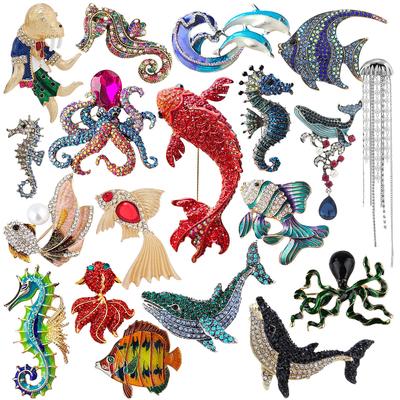 SKEDS Exquisite Creatie Multi-style Sea Animal Brooch Pin Fashion Elegant Lady Crystal Enamel Fish Sea Horse Basges Buckles