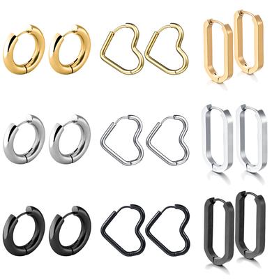 Glossy Stainless Steel Hoop Earrings For Women Men Hip Hop Steapunk Round Oval Heart Black Gold  Color Huggie Jewelry Gift