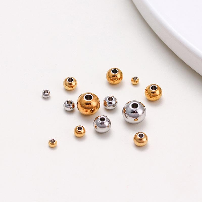 18K Gold Color-Preserving Stainless Steel Round Beads for DIY Jewelry and Bracelets.
