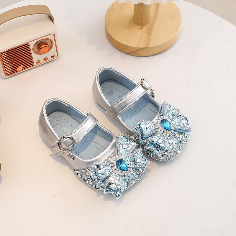 Sweet Princess Crystal Leather Shoes For Little Girls Soft Sole Formal Party Dress Shoes