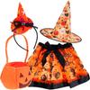 Witch costume, black, shiny, for girls, hat and cape, Halloween outfit, set