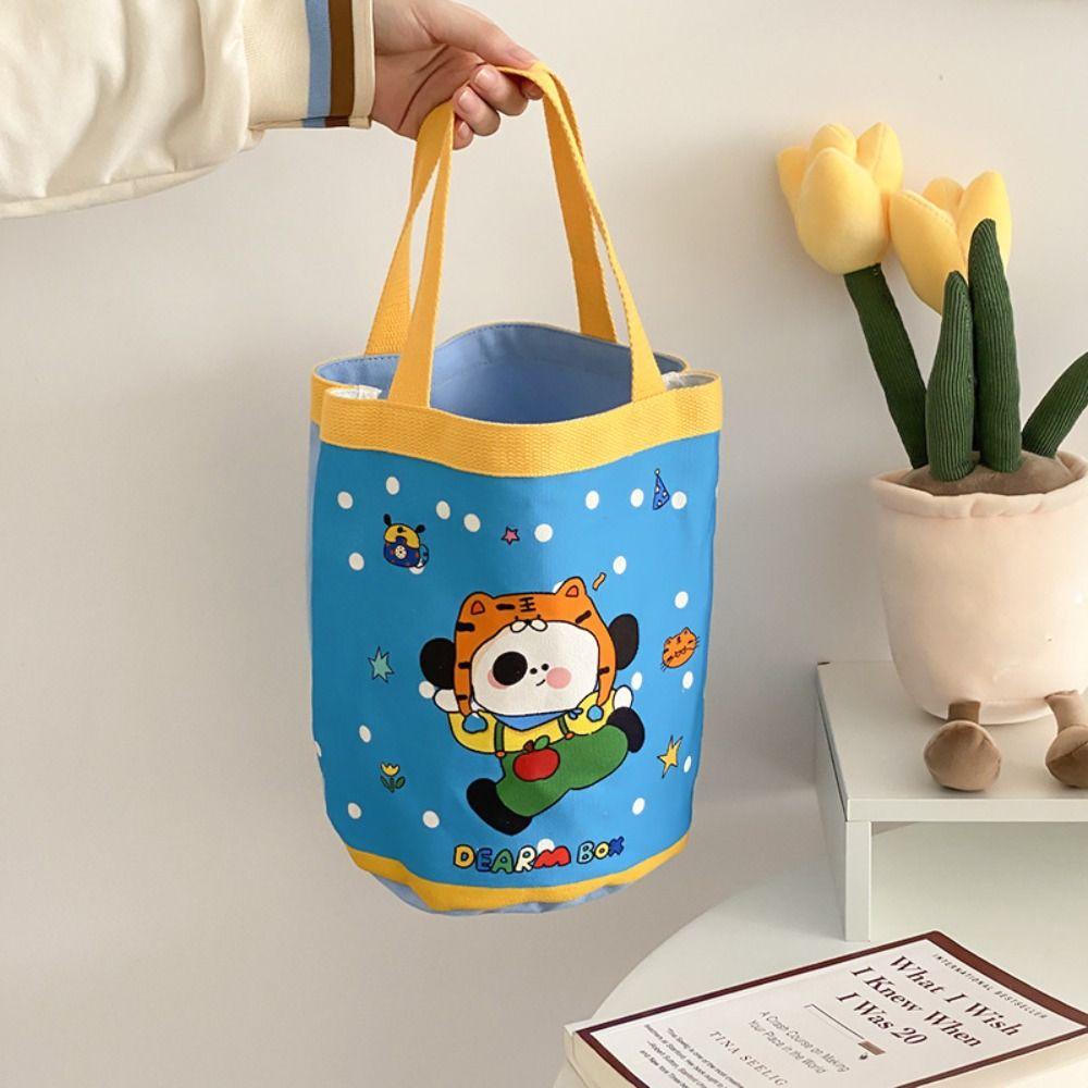Cartoon Printed Graffiti Bucket Bag Lovely Cylinder Students Carry Lunch Bag Canvas Women Handbag