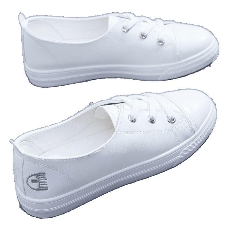 Leather white shoes women's 2025 spring new versatile flat bottom Internet celebrity two wear one pedal casual board shoes women's single shoes