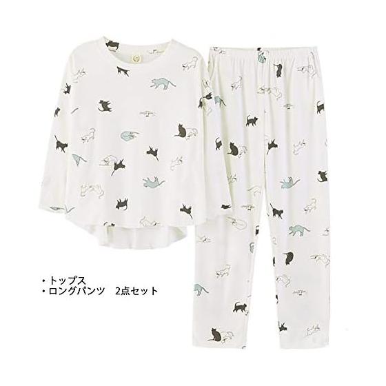 [Nemofior] Pajamas Room Wear Top and Bottom Set Up Cat Pattern Women's