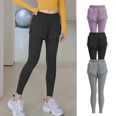 Women 2 In 1 Running Leggings with Pocket Wide Elastic Waistband Workout Capris Yoga Running Biker Gym Sports Pants
