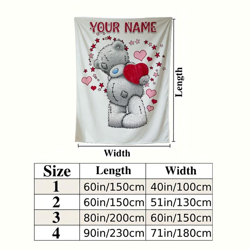Custom Name Tatty Teddy Pattern Wall Tapestry Aesthetic Wall Hanging Printed Fabric Blanket Decorative Tapestries for Bedroom Living Room Home Decor
