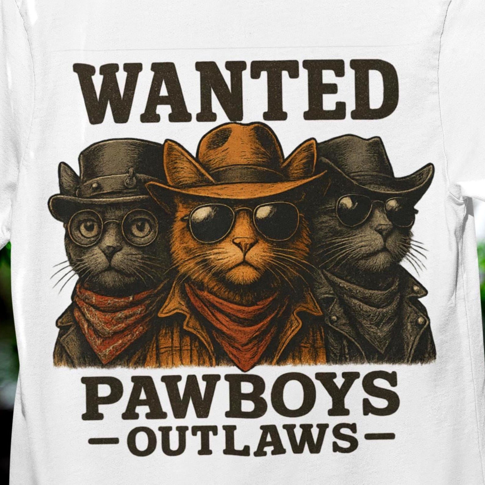 Wanted Pawboys Outlaws T-Shirt, Cowboy Cats T-Shirt, Cat Lover Gift L