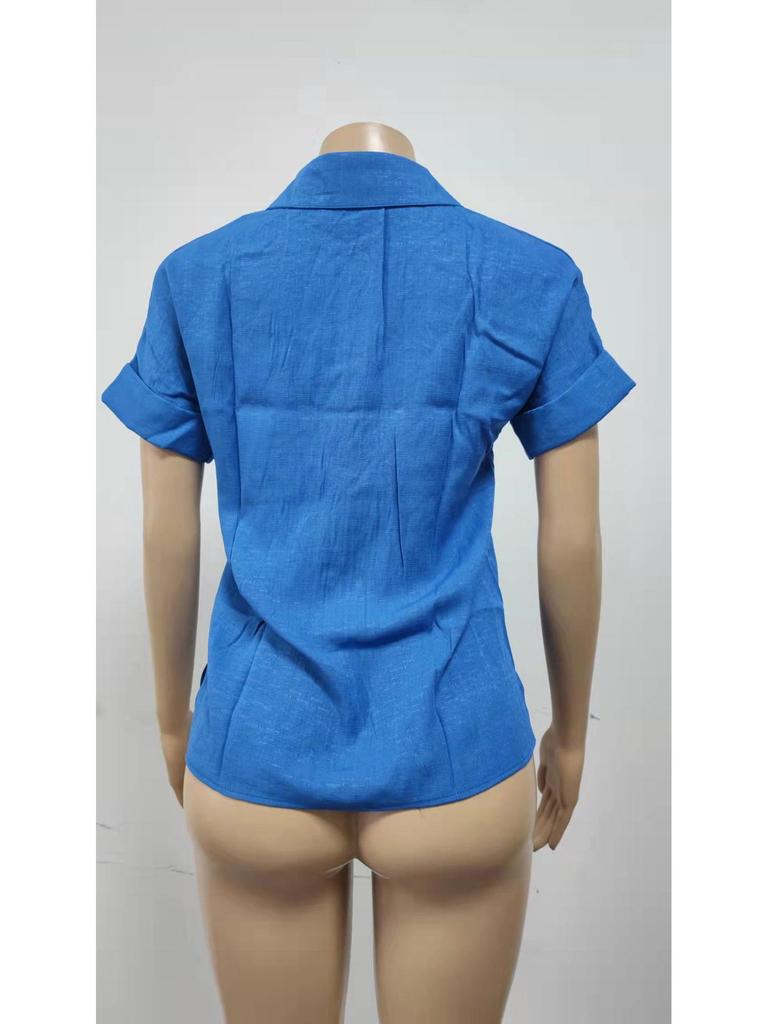 2025 Spring/Summer Women's Chiffon Pocket Button Short Sleeve Shirt - European and American Style Hot Item