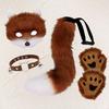 Conjunto Cauda de Raposa de Pele Sintética Fantasia Cosplay de Gato Lobo Máscara de Pelúcia Luvas de Pata Fofas Acessórios para Role-Playing de Festa de Halloween Natal