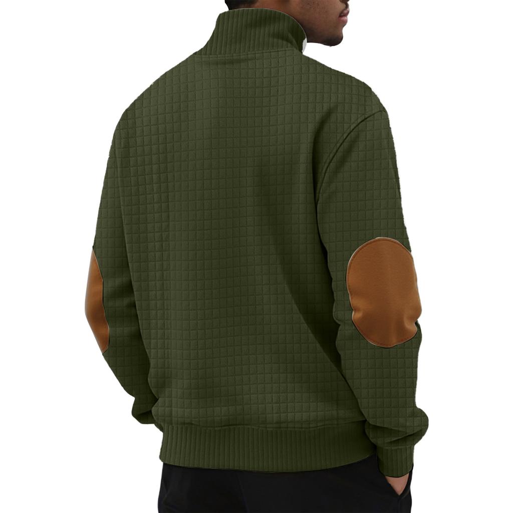 Men's Outdoor Leisure Sports  Small Checkered Stand-up Collar Long-sleeved Pullover Button-up Outdoor Sweatshirt