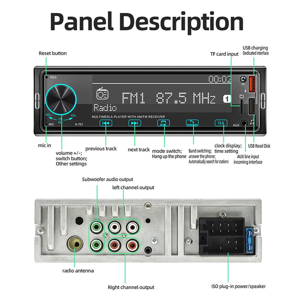 Car Single DIN Wireless MP3 Player Vehicle Front Control Bluetooth-compatible 5.1 AUX Input Radio Receiver Automobile