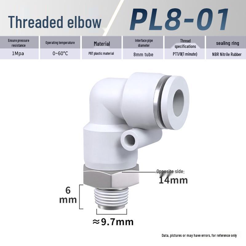 Zhuoji Pneumatic Quick Connect Elbow Fitting PL8-02/4-M5/6-01/10-03/1