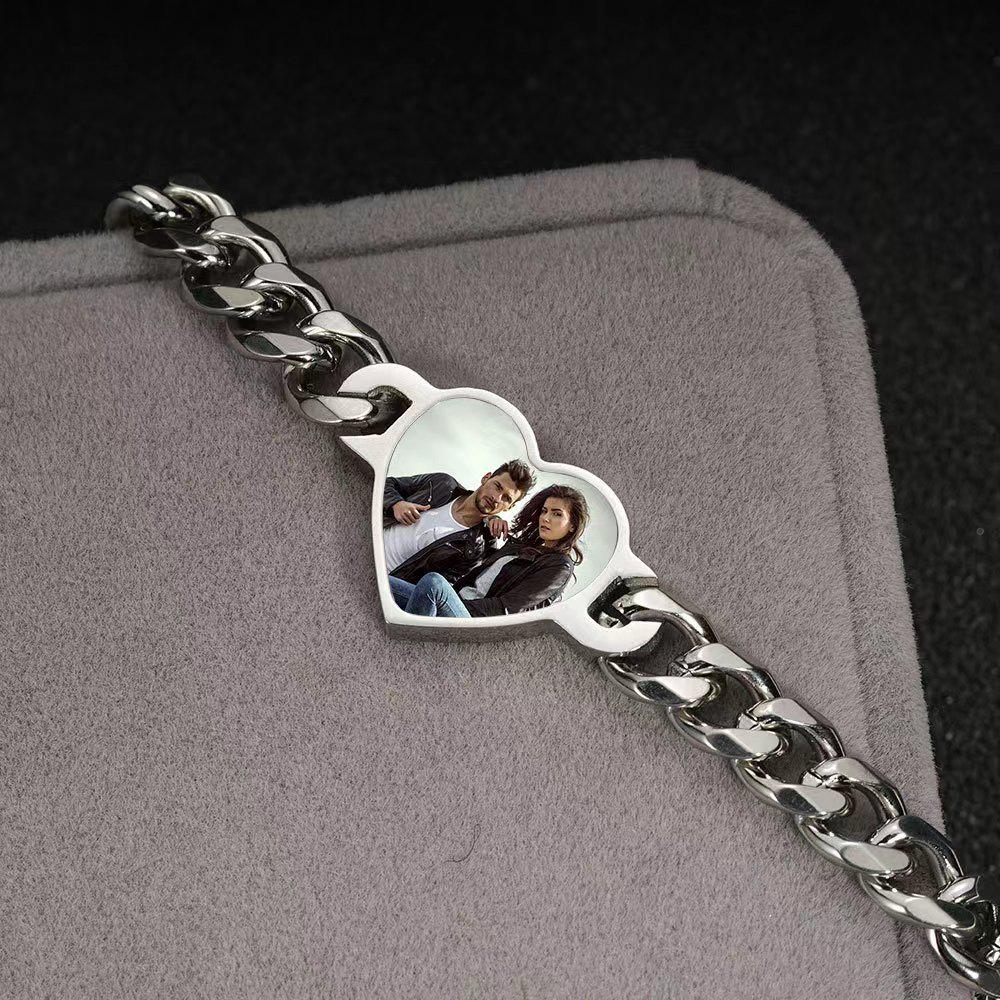 Геометрическое Сердце Браслет из Нержавеющей Стали, Чувствительный к Температуре - Модный, Активируемый Теплом Бестселлер Bracelet + Custom Photo (Non-Heat-Sensitive)
