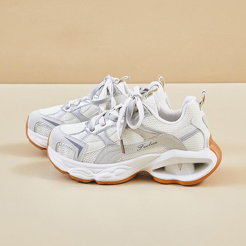 Woman Chunky Sneakers Fashion Double Lace Up Breathable Mesh Casual Sport Shoes Trendy Versatile Height Increase Platform Shoes