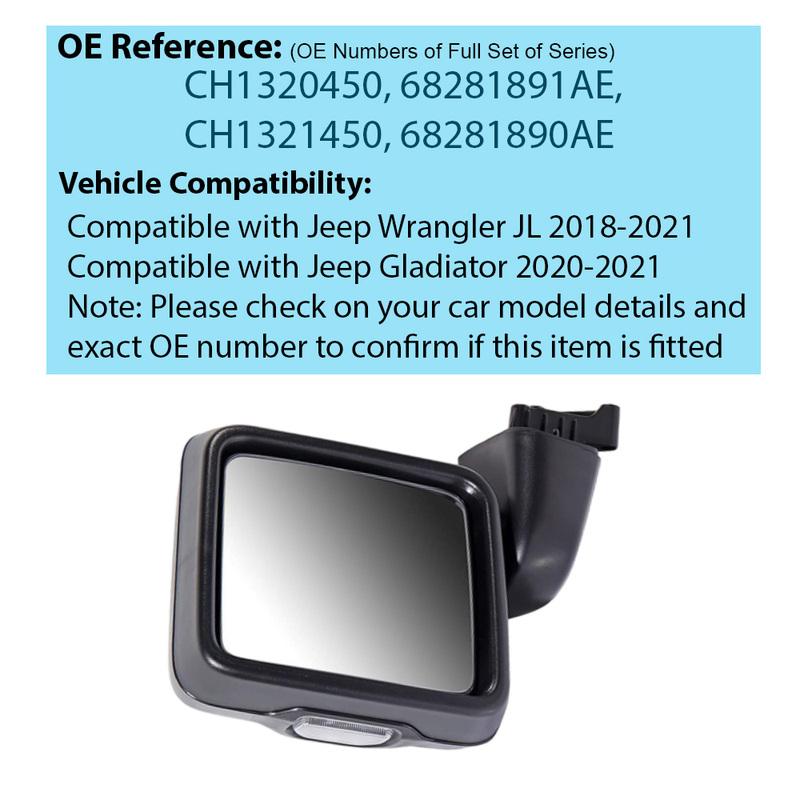 Heated Side Mirrors with Turn Signal 68281891AE 68281890AE Replacement for 2018- Jeep Wrangler JL For - Gladiator