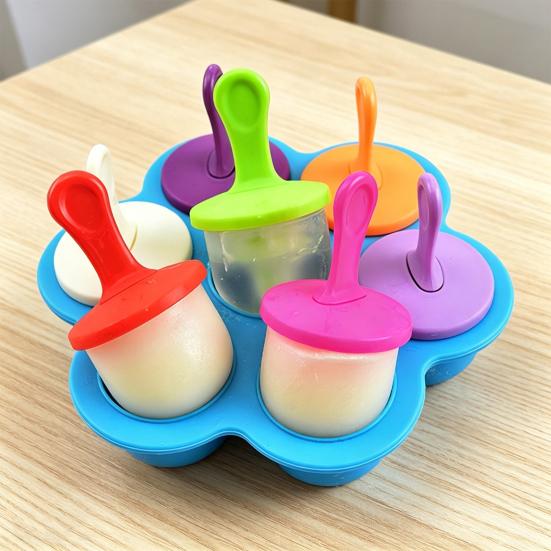 Ice Cream Mold 6-Cavity Flower Shape Silicone Ice Pop Mold with Lids Easy Release Dishwasher Safe Popsicle Mold for Jelly Pudding Soap Making