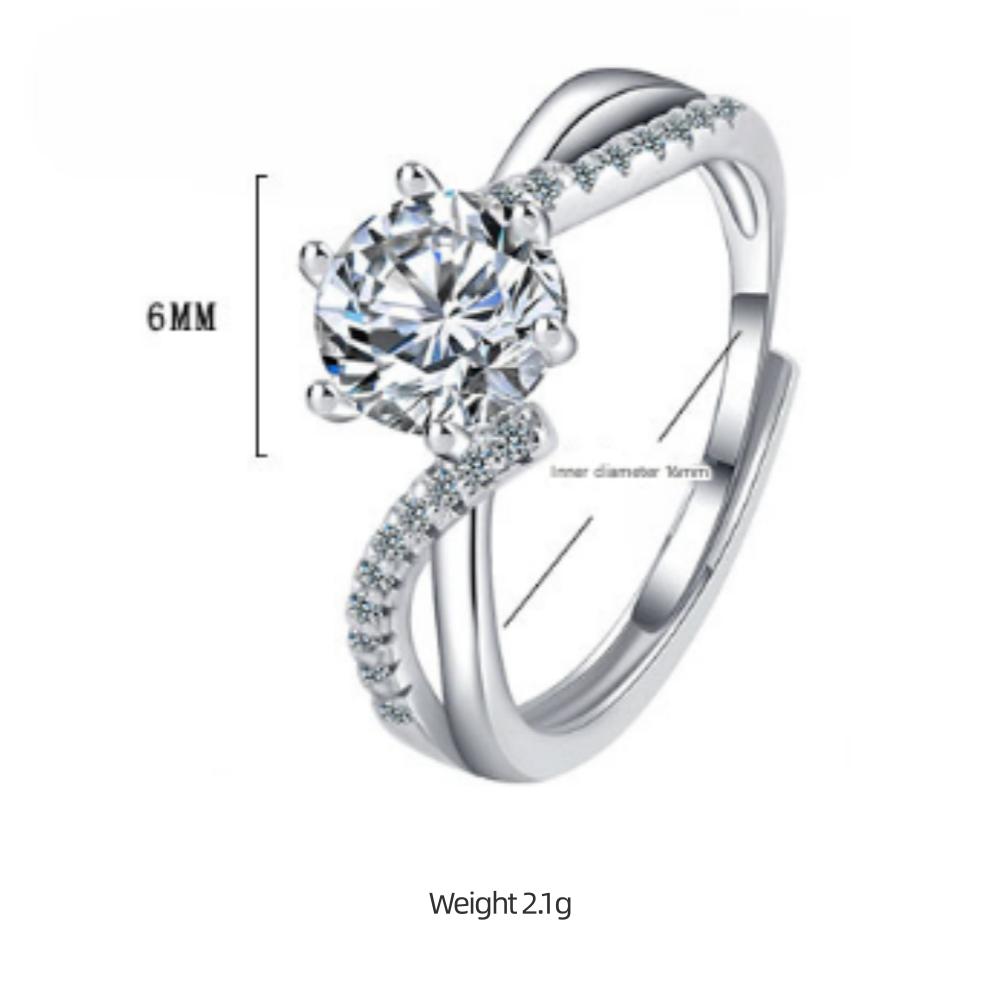 925 Sterling Silver Light Luxury Side by Side Small Diamond Ice and Snow Queen 1 Carat Six-Claw Zircon Ring Birthday Gift