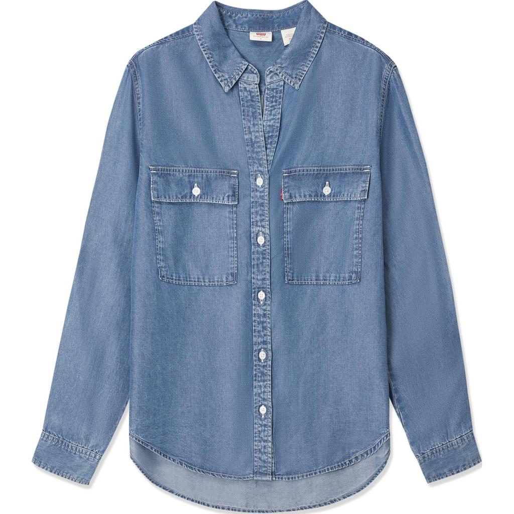 Levis SS24 Summer Collection Denim Solid Color Loose Long Sleeve Shirt Women shirts Dark-Blue 001BO-0000