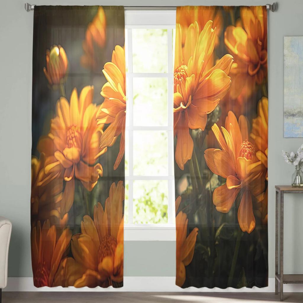 Chrysantheme Blume Tüll Vorhänge für Wohnzimmer schiere Vorhang für Schlafzimmer Fenster Jalousien Voile Vorhänge