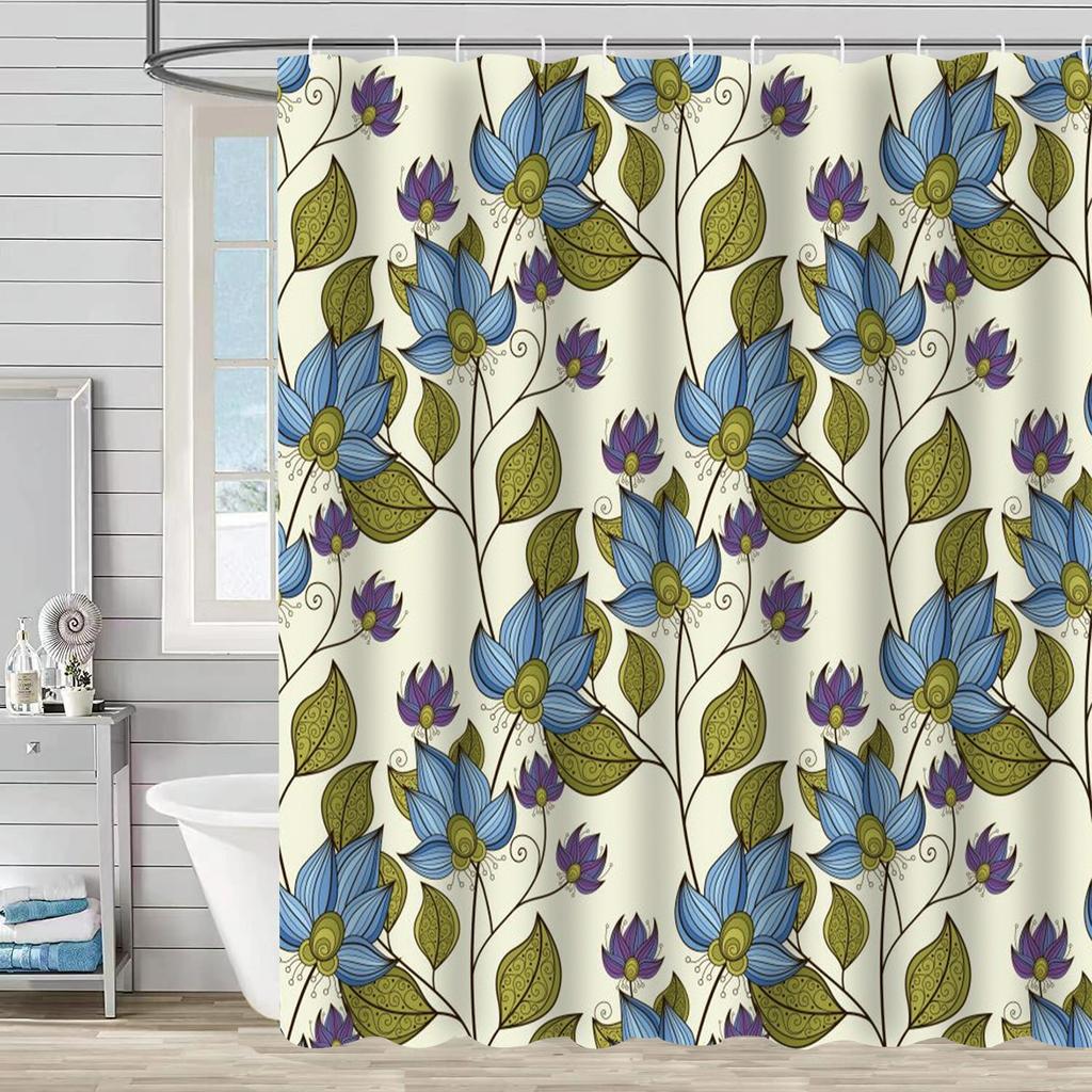 SHU1 3D Printed Tropical Jungle Plants Design Bath Curtain Polyester Waterproof Shower Curtain, 180x180cm