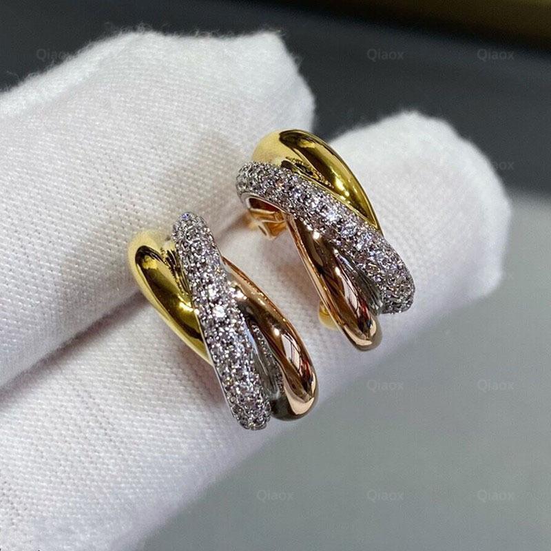 

High Version, Kajia Three-color Three-ring Ear Shot, 18K Gold-plated Geometric Ear Shot, Rose Gold-plated 18k Stud Earrings. 925 silver