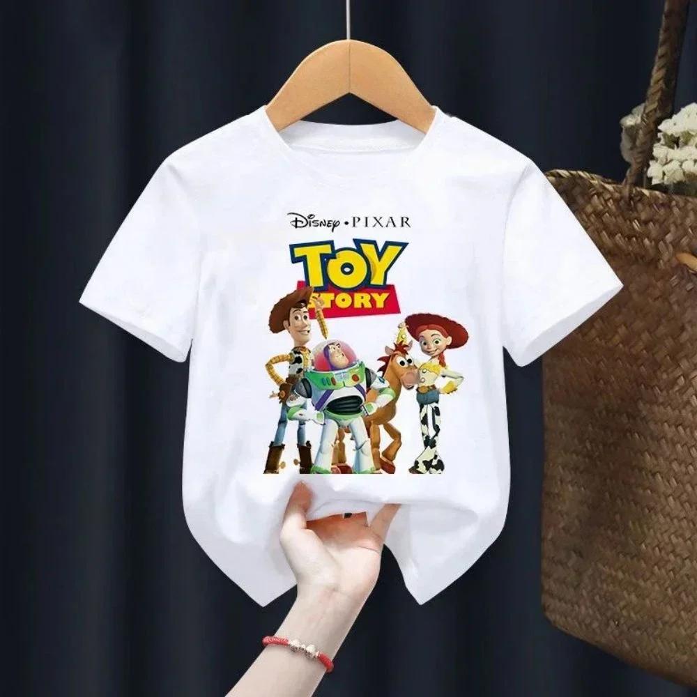 T-shirt Estiva Toy Story per Bambini Woody Buzz Lightyear Abbigliamento Kawaii Manica Corta Anime Cartone Animato Bambini Ragazzi Ragazze Maglietta Casual Top