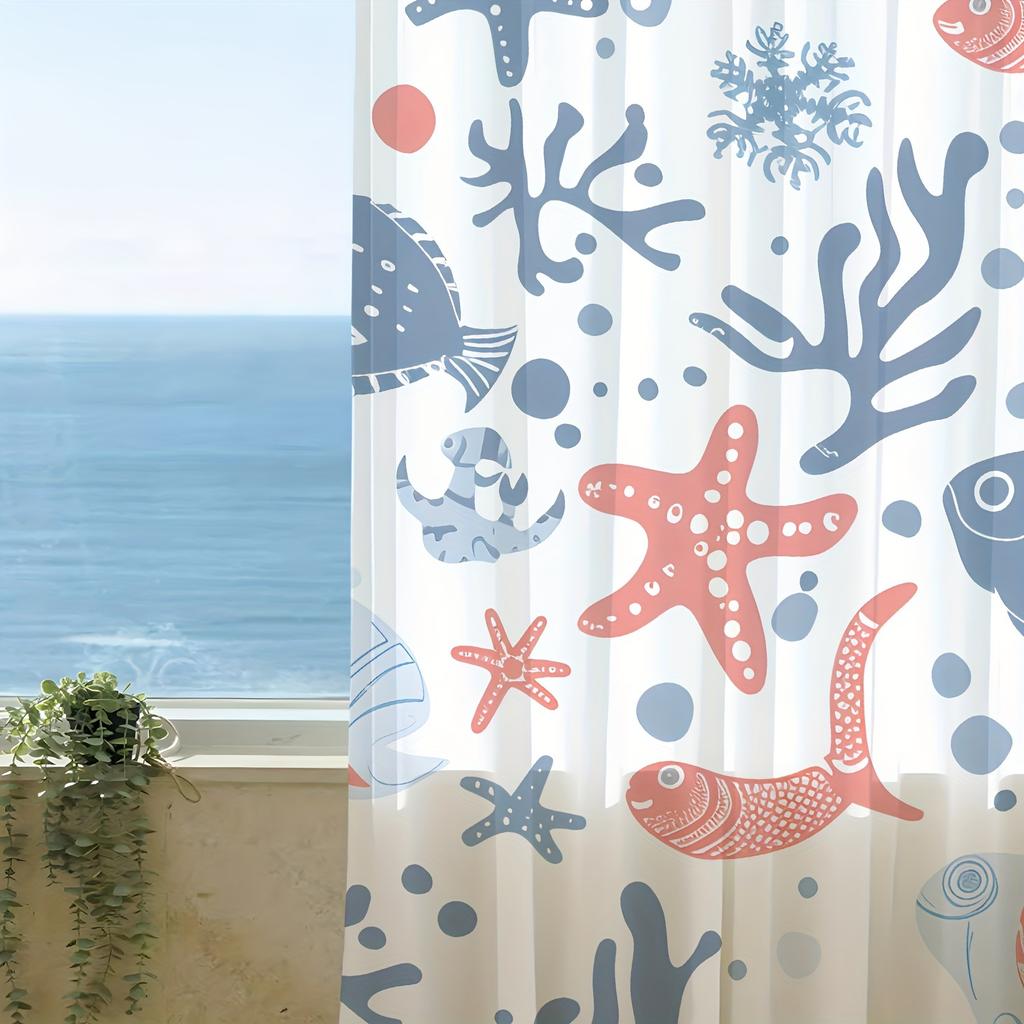 Cartoon Starfish Coral Reef Pattern Curtains Polyester Fabric Suitable Bedroom Living Room Curtain For Made Of Machine Washable