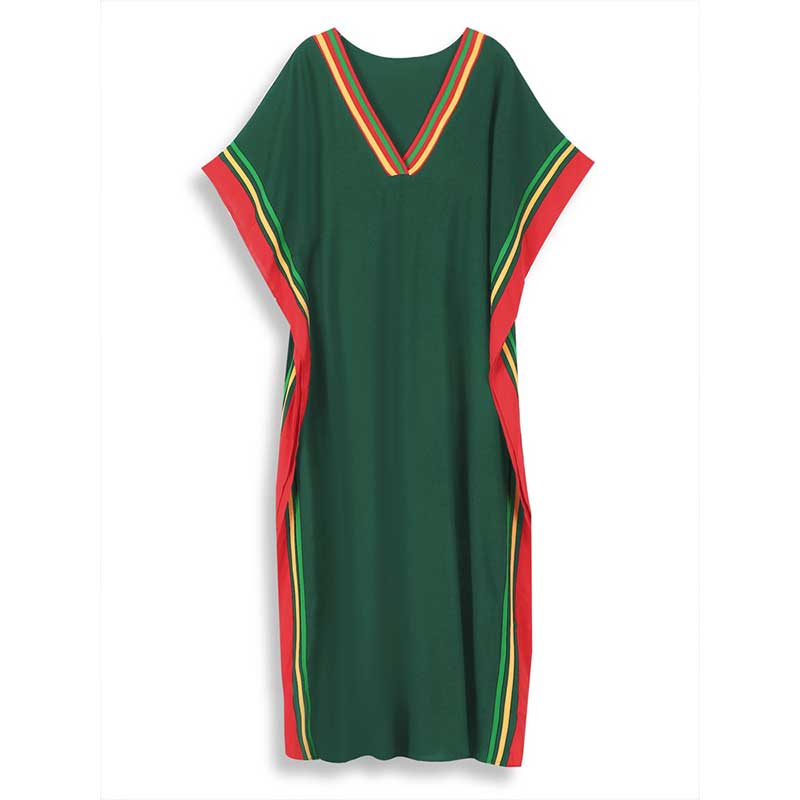 EDOLYNSA Dark Green Printed Relaxed Kaftan Women's Robe Kaftan Outfit Vacation Boho Swimsuit Cover-up Caftan Homewear House Dress Q1615