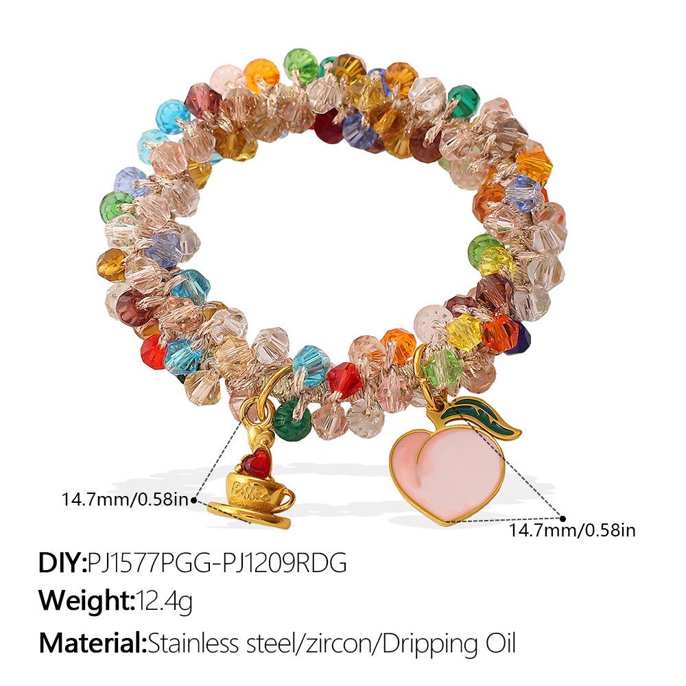 

New Sweet Dopamine Color Crystal DIY Peach & Pineapple Pendant Hair Tie, Hair Accessories for Women 1