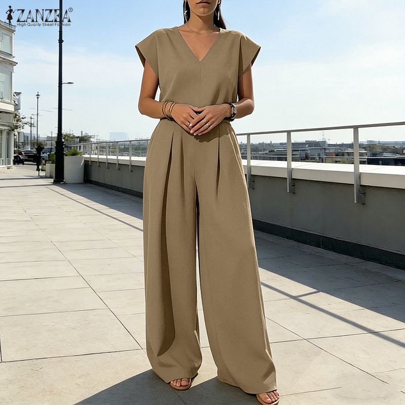 ZANZEA Women Short Sleeve Blouse and Long Pants Summer Two Piece Suit Sets