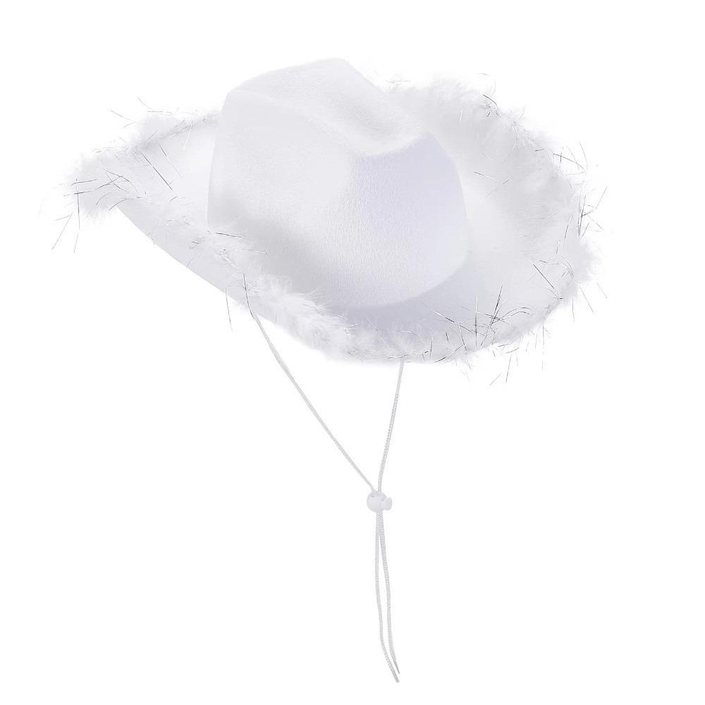 Wide Brim Western Cowboy Hat Furry Trim Top Hat Classic Cowgirl Hat Street Party