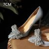 2025 New Silver Wedding Shoes Diamond-Bow Sequin High Heels Women'S Stiletto Bridal Shoes Dress Glass Shoes