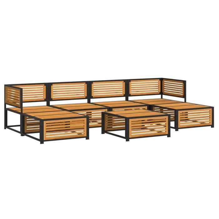 VidaXL Salon de jardin avec coussins 7 pcs bois massif d'acacia, ensemble de canapés d'extérieur, canapé modulable 3214927