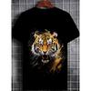 Roaring Tiger Head 3D Graphic Tee Men's Fashion Black Short Sleeve T-Shirt Casual Crew Neck Creative Ink Paint Art Style Summer Streetwear Clothes Top