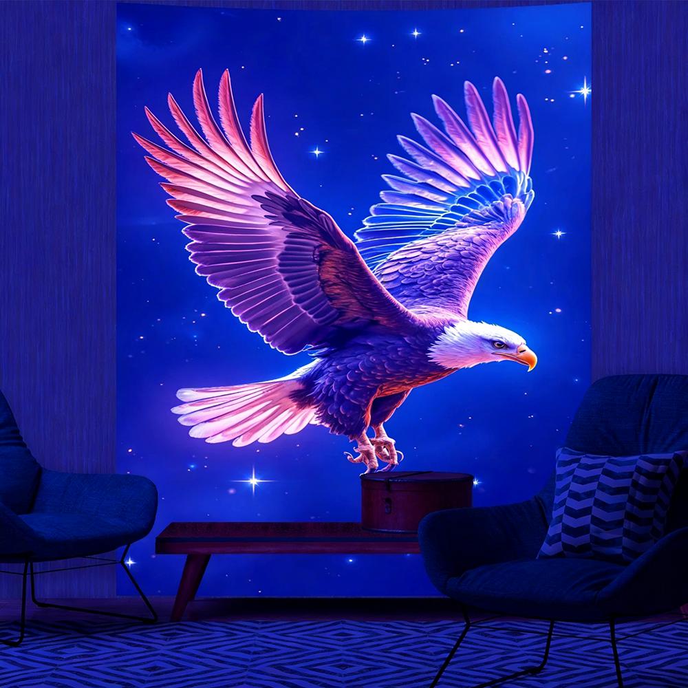 Fluorescent Tapestries With Majestic Bird Designs Uv Reaction Tapestry Background Decoration  Bedroom Party Decoration