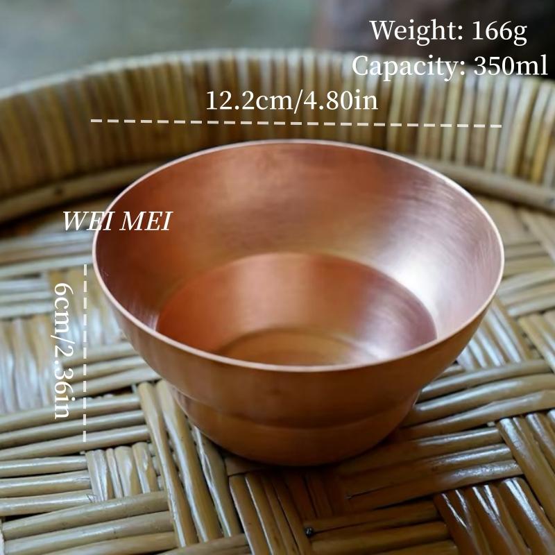Vintage Pure Copper Bowl,Handcrafted Brushed Finish Luster Texture Picnic Soup 12 cm Bowl,Portable Thickened Copper Tableware