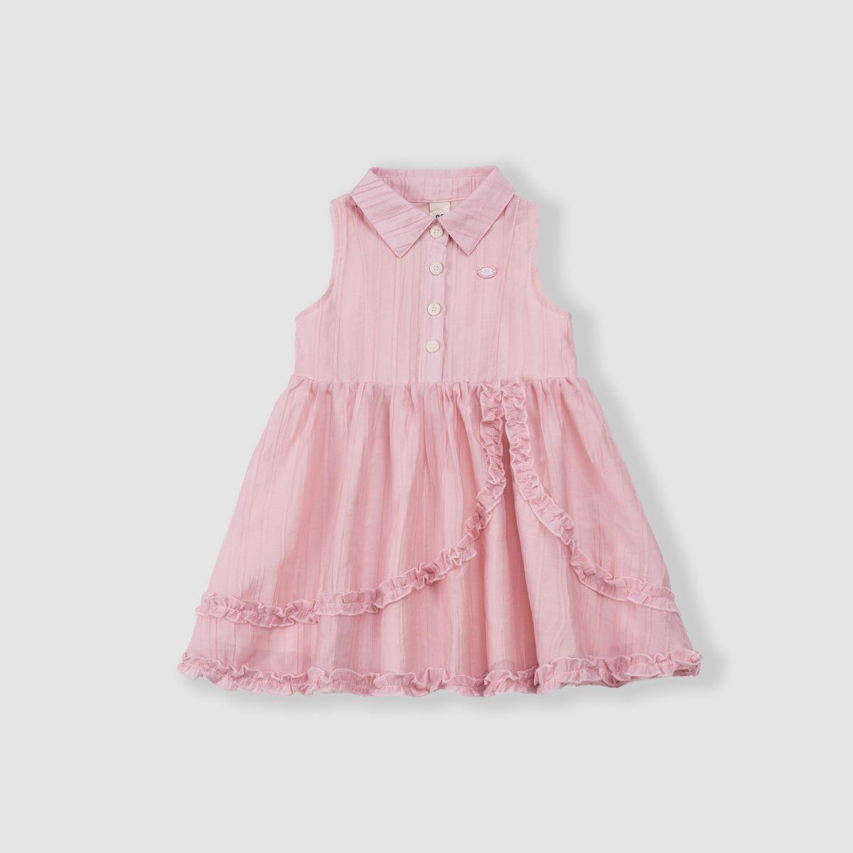 Sweet Summer Girls Striped Sleeveless Dress With Turn Down Collar And Ruffle Trim Princess Party Dress For Kids 90cm